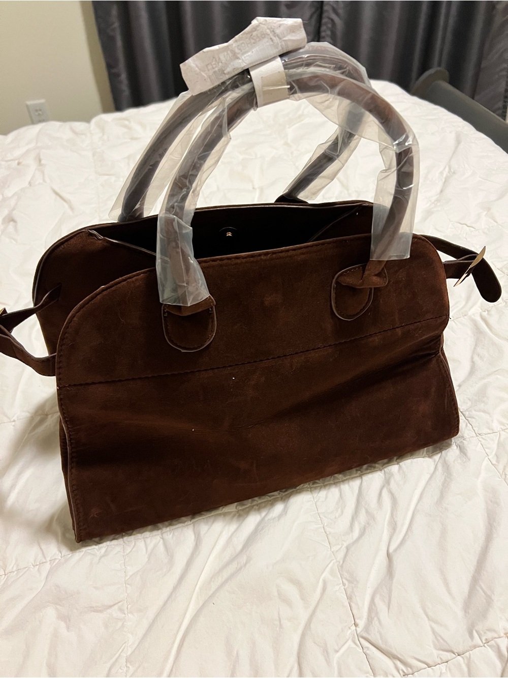 Women's Suede Tote Bag in Dark Brown